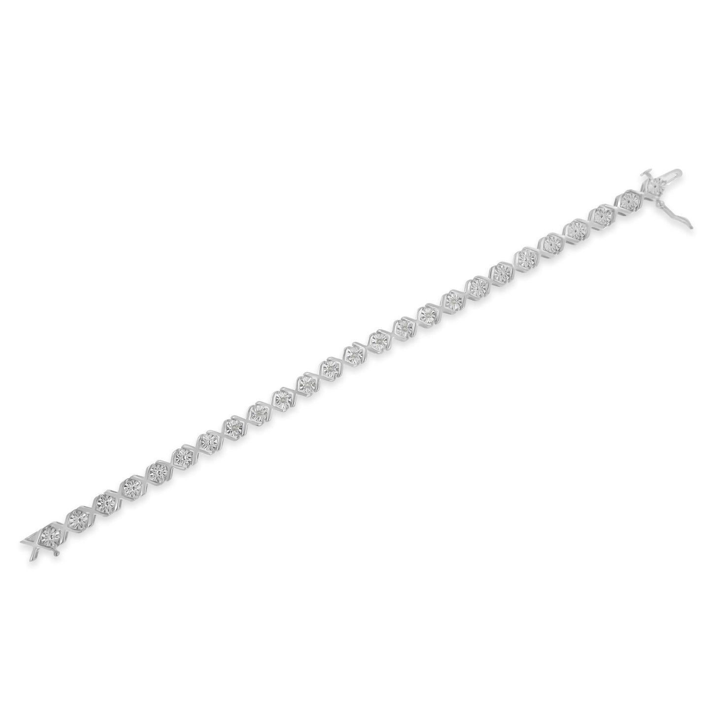 .925 Sterling Silver 1/10 cttw Miracle-Set Round-Cut Diamond 'X' Link Tennis Bracelet (I-J color, I2-I3 clarity)