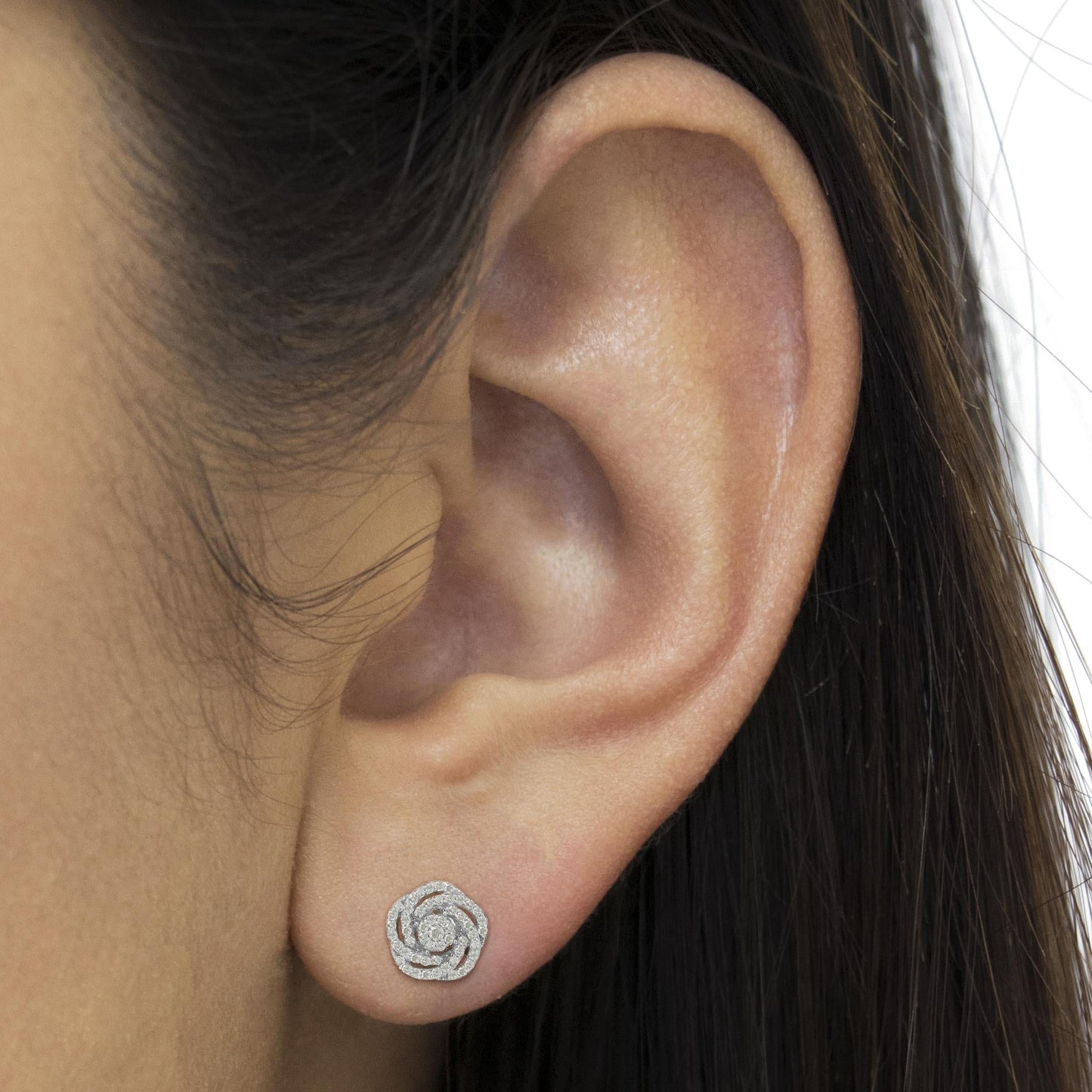 10KT White Gold Diamond Flower Stud Earrings (1/2 CTTW, I-J Color, I1-I2 Clarity)