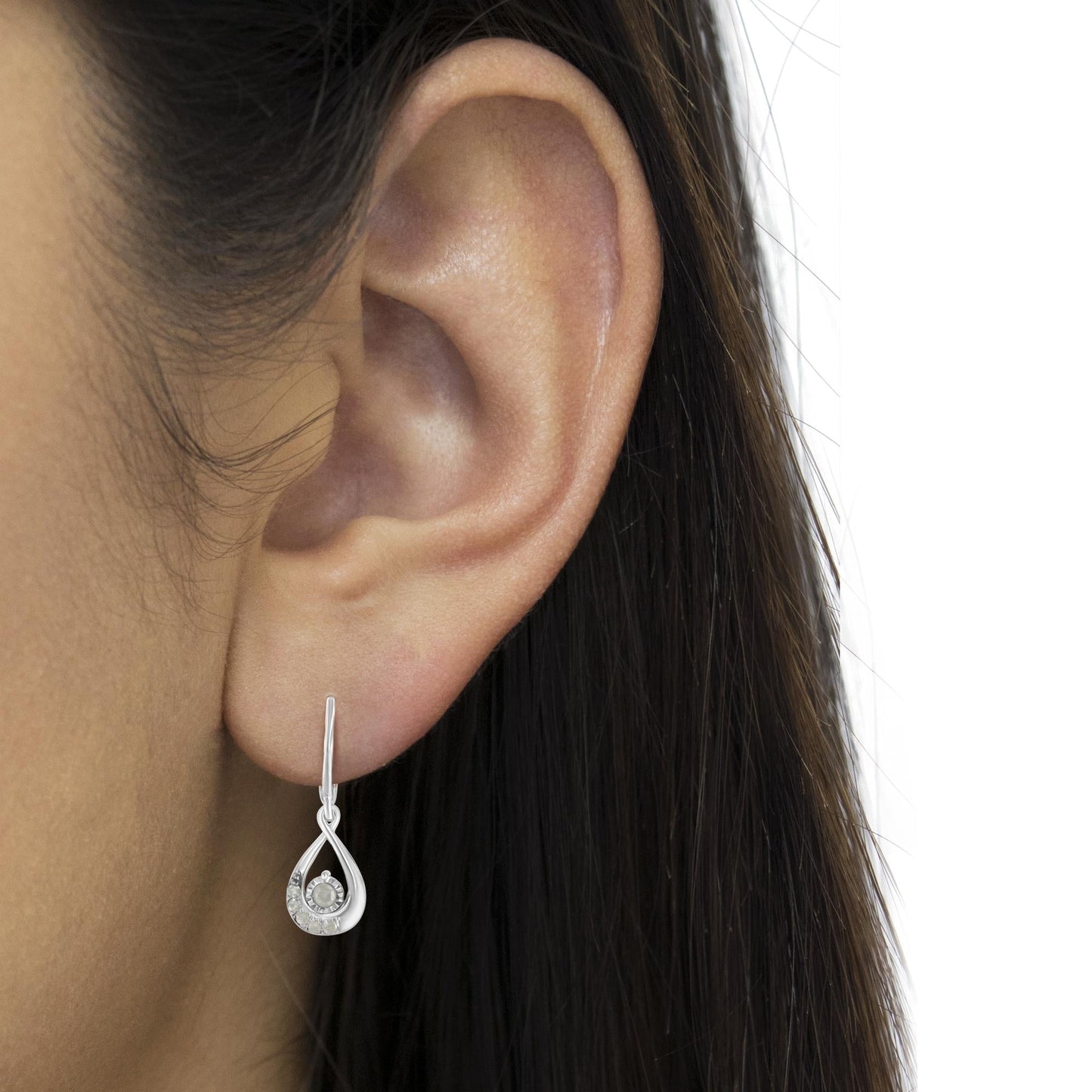 .925 Sterling-Silver 1/5 CTTW Miracle-Set Round Diamond Drop and Dangle Hoop Earring (I-J Color, I3 Clarity)