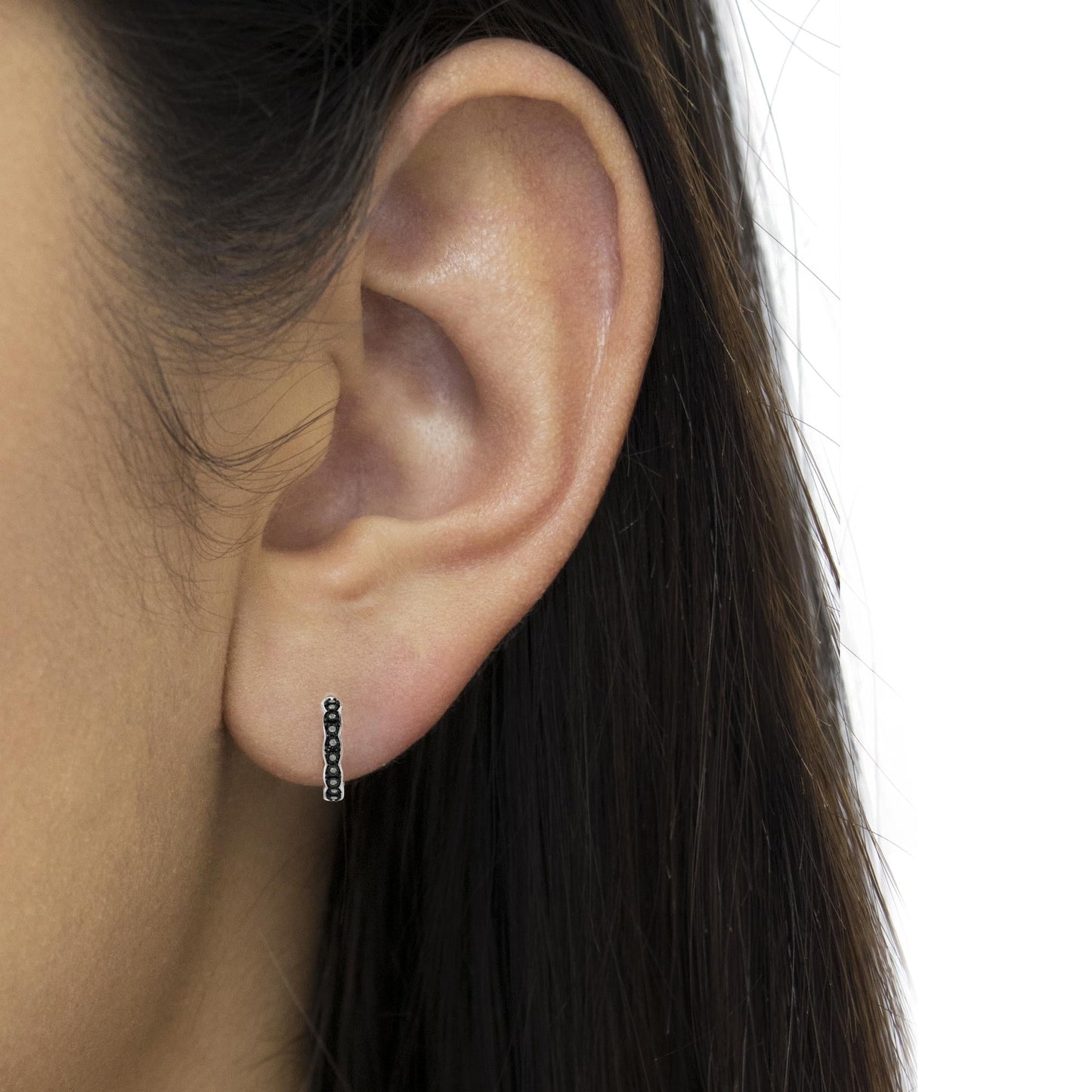 Black Rhodium and .925 Sterling Silver 1/4 CTTW Miracle Plate Set Diamond "C" Shape Hoop Earrings (I-J Color, I3 Clarity)