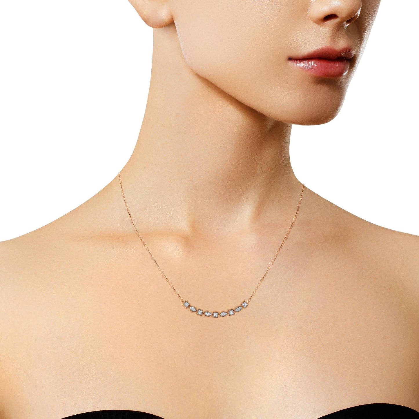 “10KT Rose Gold Sterling Silver Diamond Bar Necklace – 1/4 Cttw”