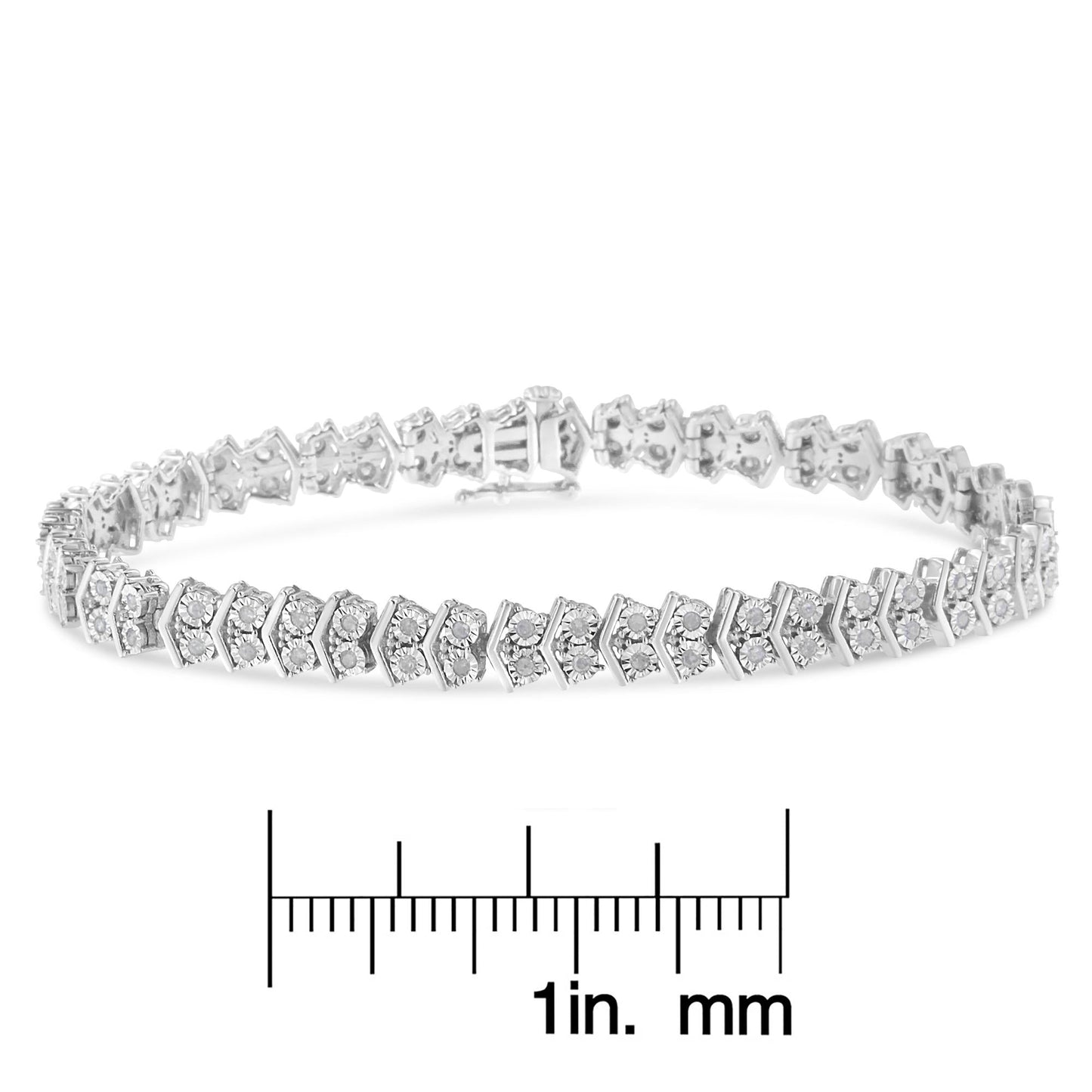 “.925 Sterling Silver Chevron Diamond Tennis Bracelet – 1.0 Cttw, 7″