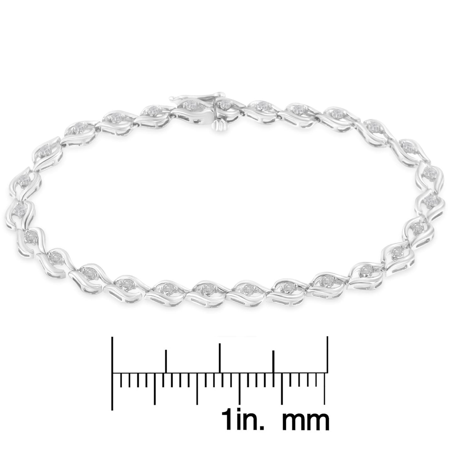 .925 Sterling Silver 1/2 Cttw Rose Cut Diamond Almond Shape Link Tennis Bracelet (I-J Color, I3 Clarity)