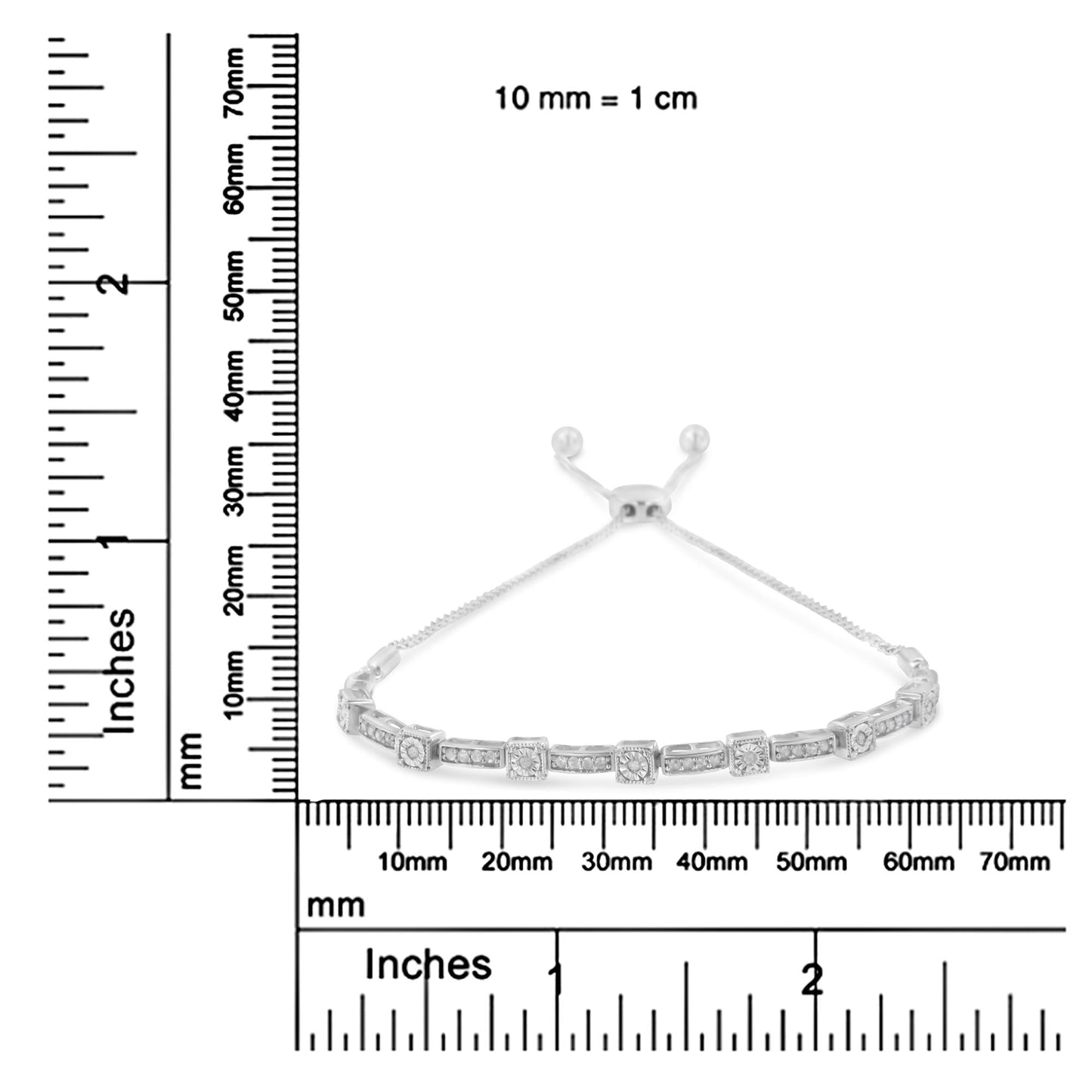 .925 Sterling Silver 1/4 Cttw Diamond 4”-10” Adjustable Bolo Alternating Square and Rectangle Bracelet (I-J Color, I3 Clarity)