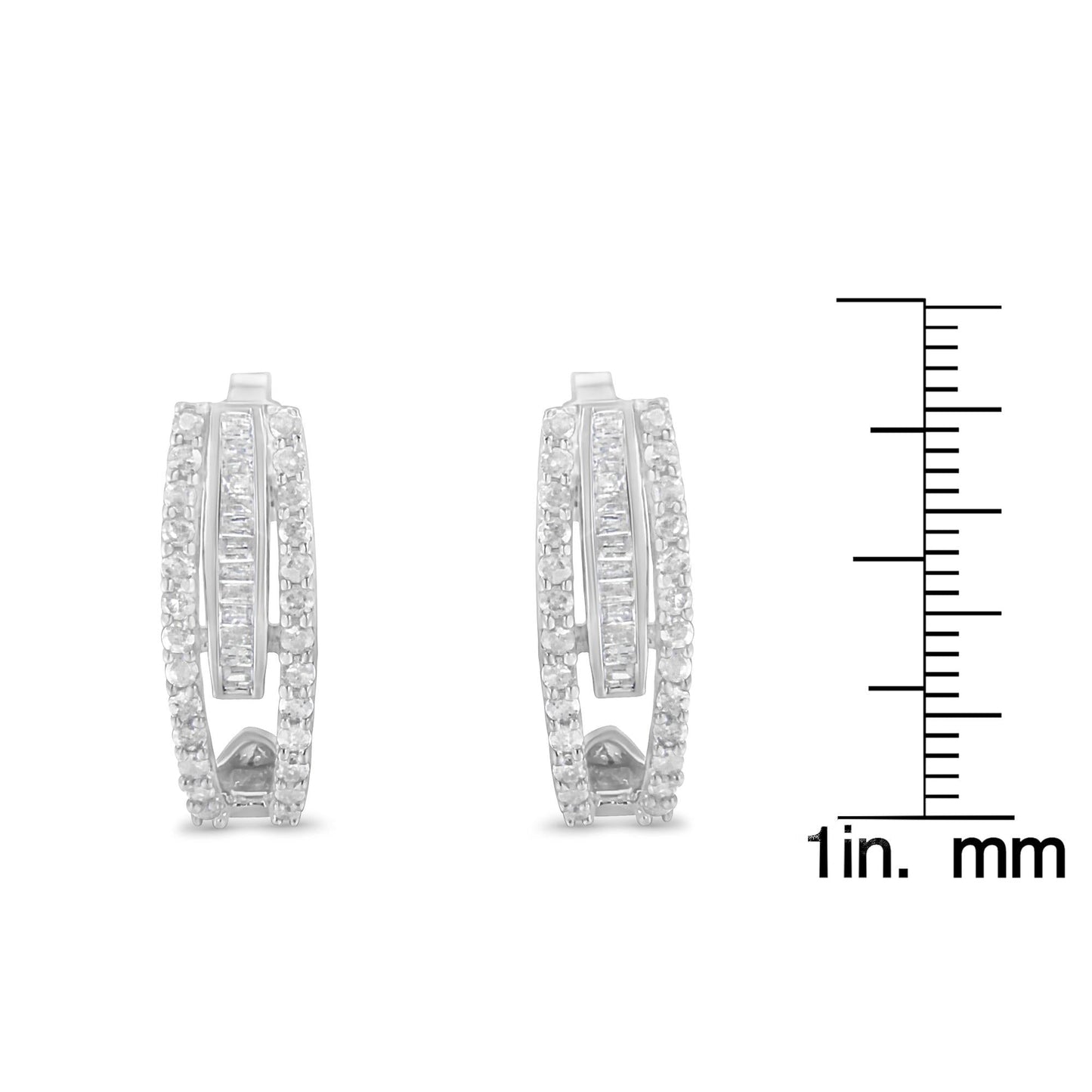Sterling Silver Diamond J-Stud Earrings (3/4 CTTW, I-J Color, I3 Clarity)