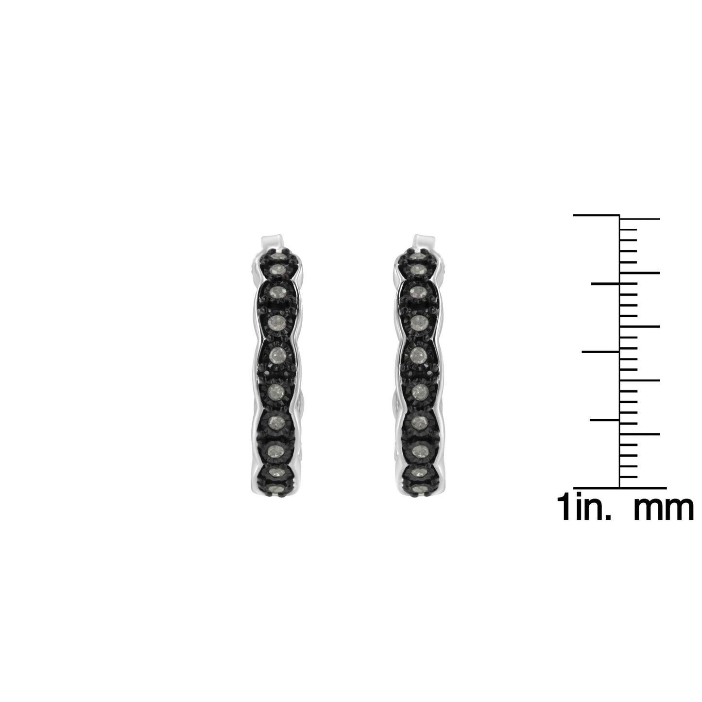 Black Rhodium and .925 Sterling Silver 1/4 CTTW Miracle Plate Set Diamond "C" Shape Hoop Earrings (I-J Color, I3 Clarity)