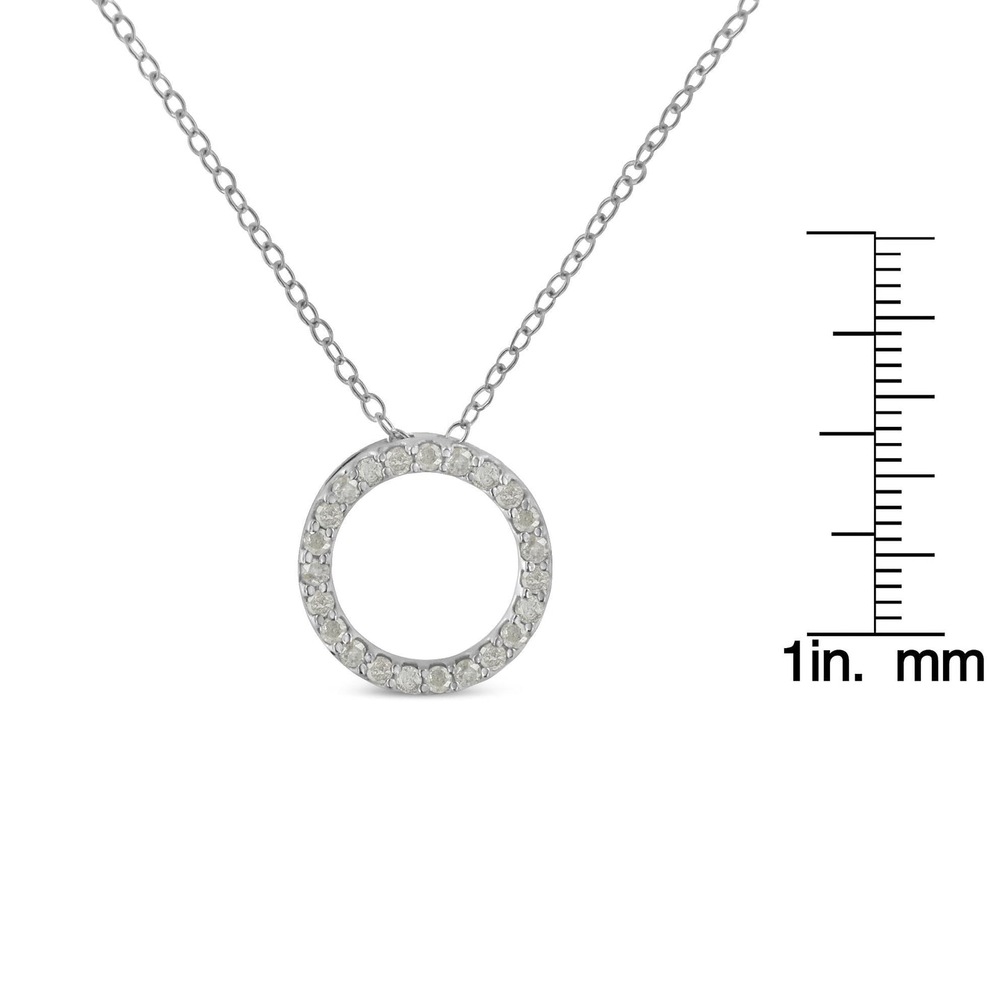 .925 Sterling Silver 1/4 Cttw Round-Cut Diamond Open Circle Halo 18" Pendant Necklace (I-J Color, I2-I3 Clarity)