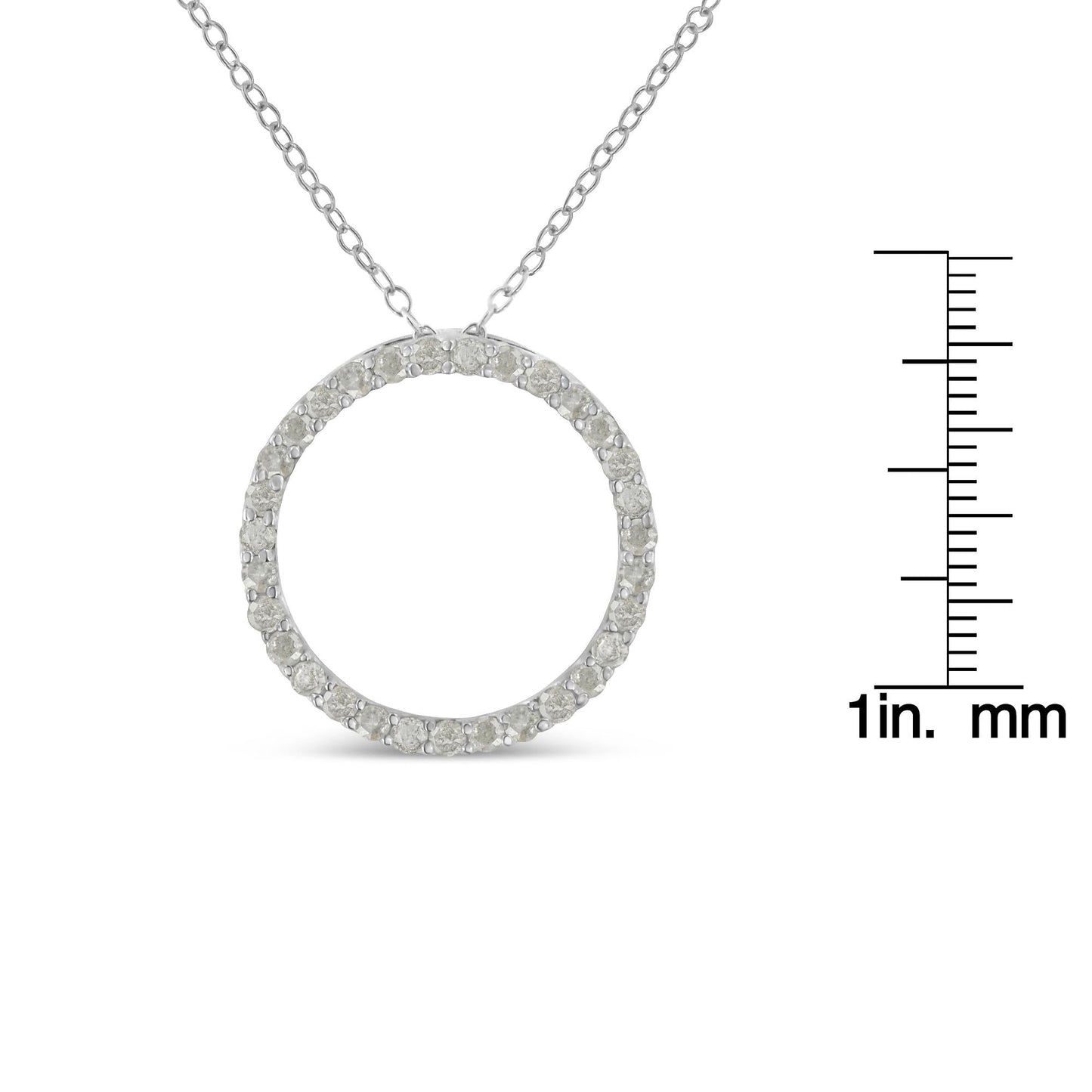 .925 Sterling Silver 3/4 Cttw Round-Cut Diamond Open Circle Halo 18" Pendant Necklace (I-J Color, I3 Clarity) x