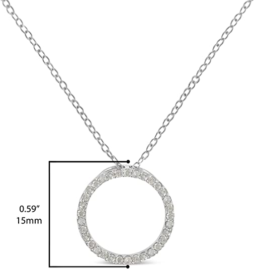 .925 Sterling Silver 3/4 Cttw Round-Cut Diamond Open Circle Halo 18" Pendant Necklace (I-J Color, I3 Clarity) x