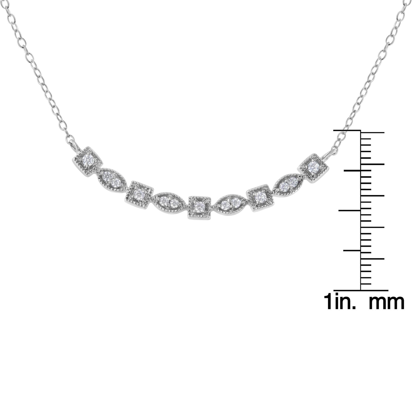 “Sterling Silver Mixed Cut Diamond Bar Necklace – 1/4 Cttw”