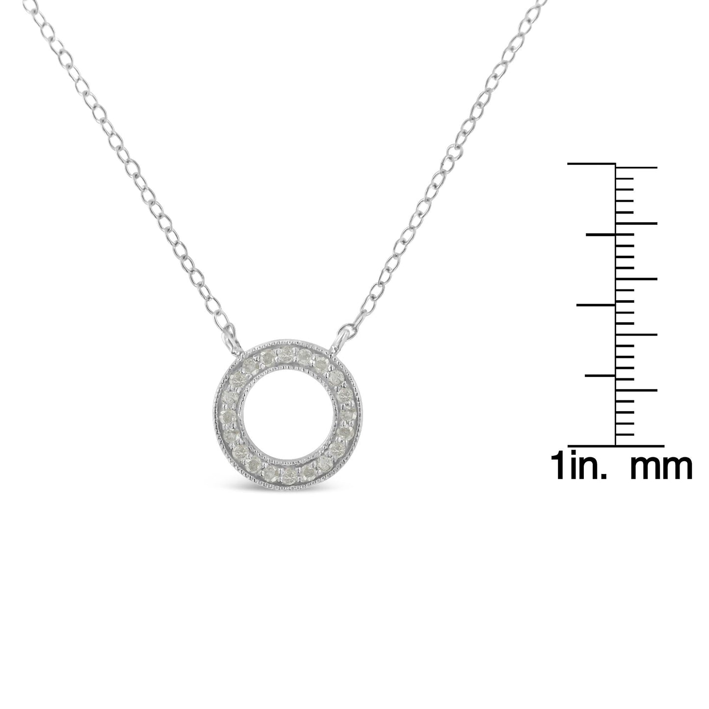 .925 Sterling Silver 1/6 Cttw Diamond Hoop Circle Pendant Necklace (I-J Color, I3 Clarity)