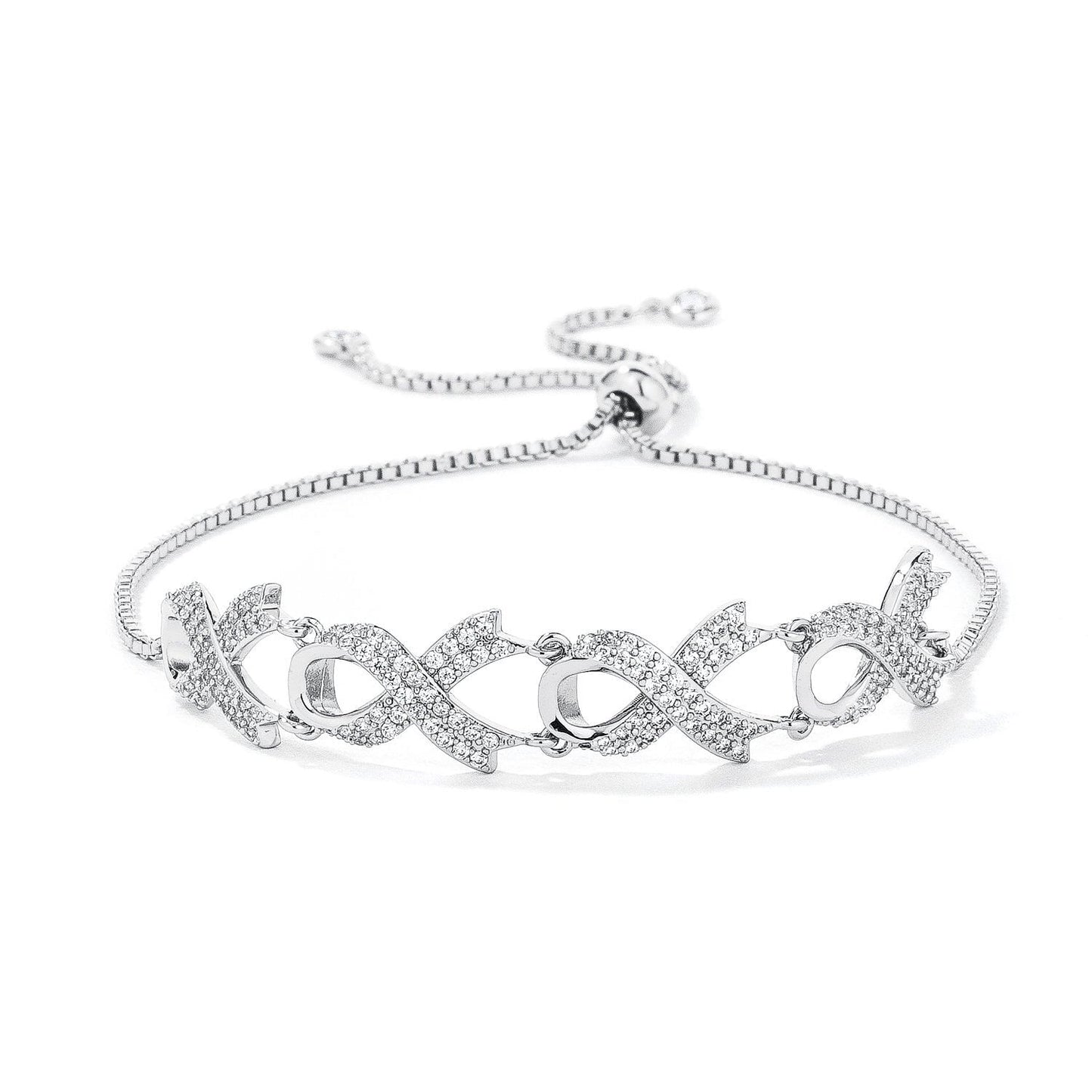 Rhodium Plated Pave CZ Ribbon Bracelet