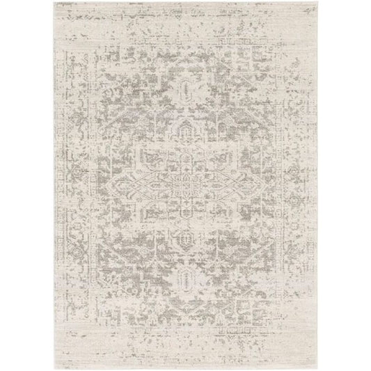 5' x 7' Distressed Oriental Area Rug in Light Grey / Beige