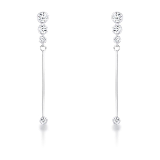1.2Ct Graduated Rhodium Plated Drop Cubic Zirconia Earrings.