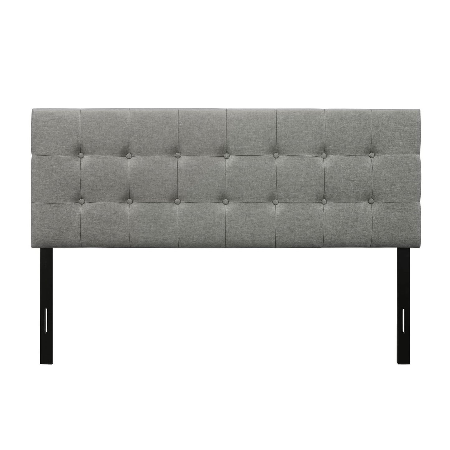 King Size Mid-Century Style Button-Tufted Headboard in Grey Upholstered Fabric