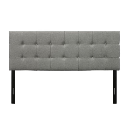 King Size Mid-Century Style Button-Tufted Headboard in Grey Upholstered Fabric