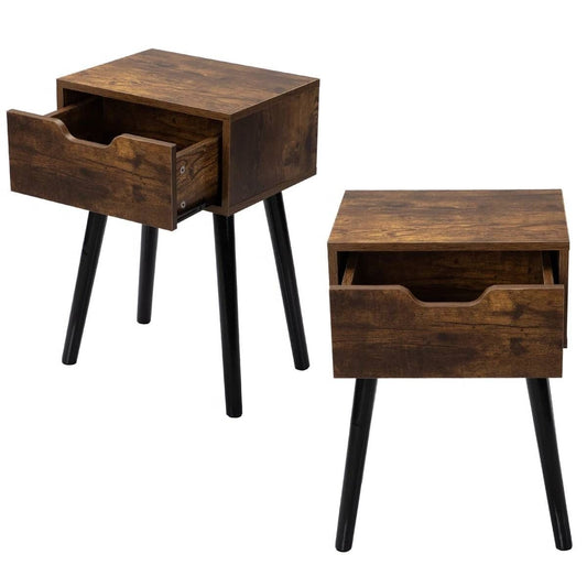 Set of 2 Nightstand Side Tables / End Table in Black Finish Pine Wood