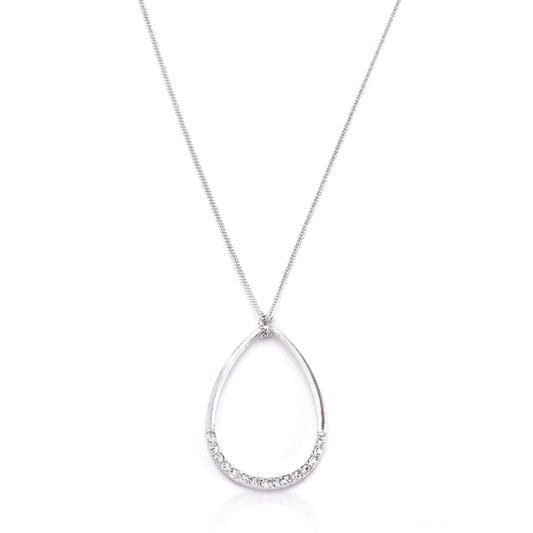 Rhodium Plated Crystal Teardrop Necklace