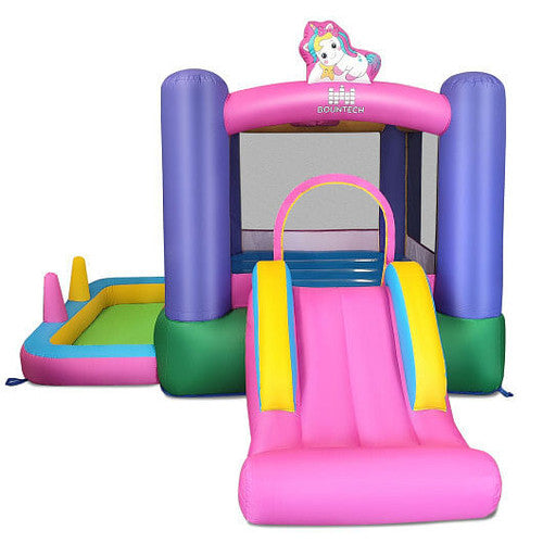 Castle Slide Inflatable Bounce House with Ball Pit and Basketball Hoop