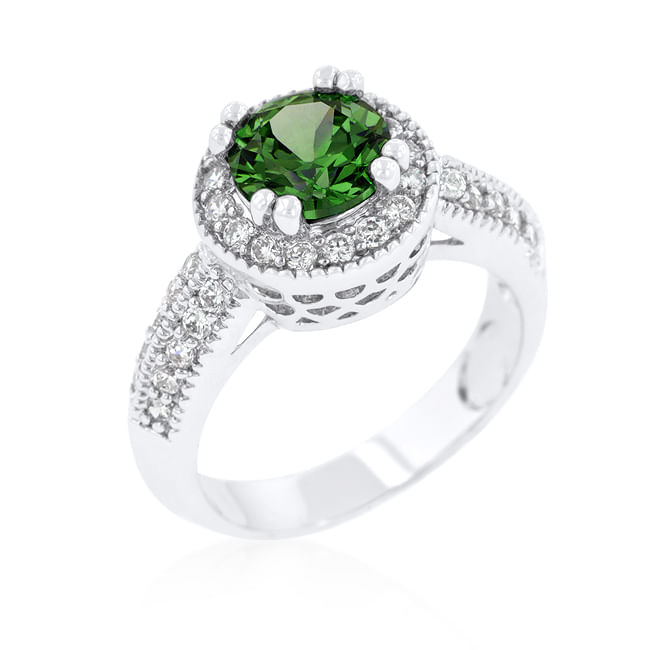 Emerald Halo Engagement Ring - 4.2ct Rhodium Bridal Band