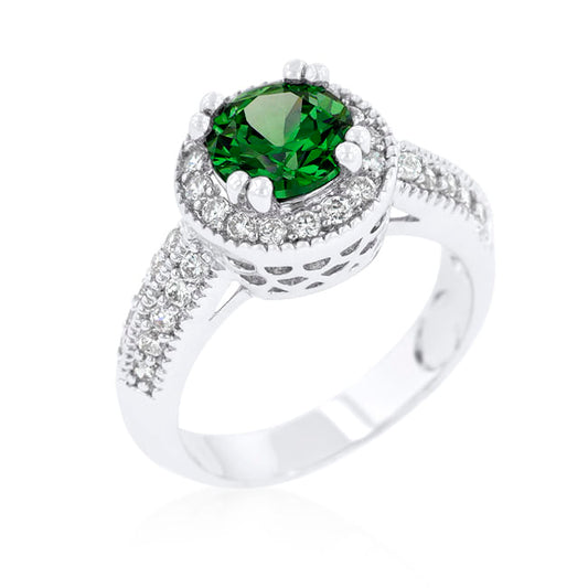 Emerald Halo Engagement Ring - 4.2ct Rhodium Bridal Band